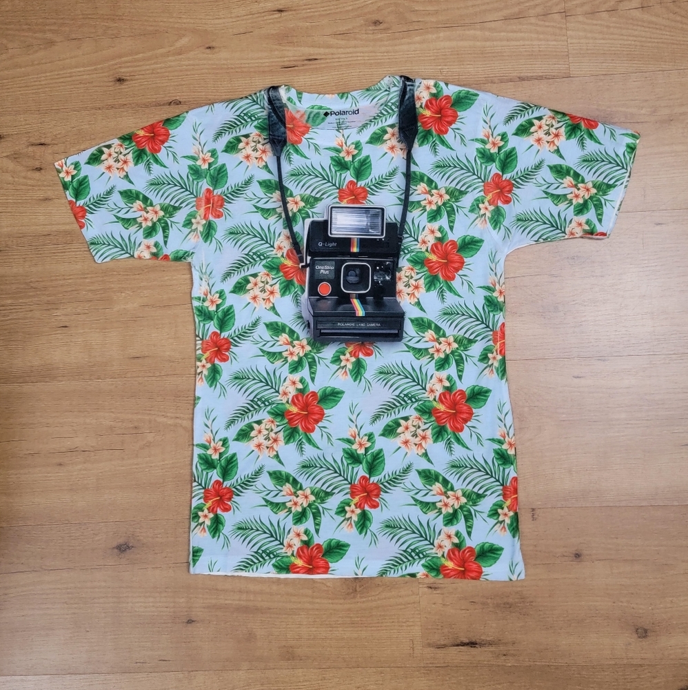 Polaroid Camera Hawaiian Floral Shirt